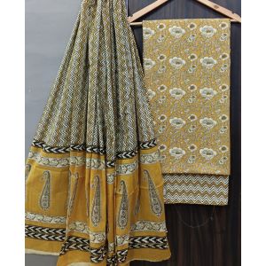Premium Quality Hand Block Printed Cotton Dress Material with Cotton Dupatta - KC021460