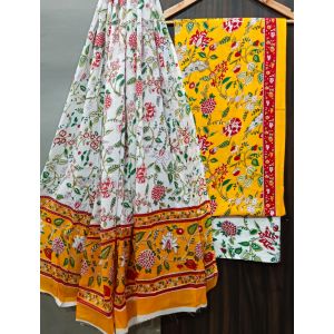 Premium Quality Hand Block Printed Cotton Dress Material with Cotton Dupatta - KC021461