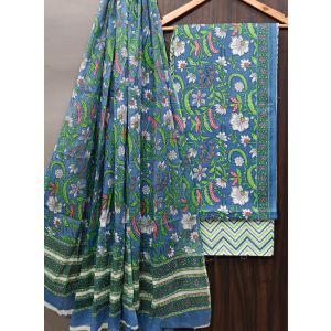 Premium Quality Hand Block Printed Cotton Dress Material with Cotton Dupatta - KC021464