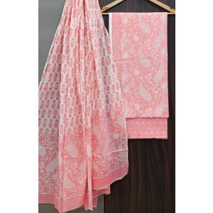 Premium Quality Hand Block Printed Cotton Dress Material with Cotton Dupatta - KC021466