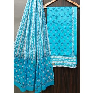 Premium Quality Hand Block Printed Cotton Dress Material with Cotton Dupatta - KC021483