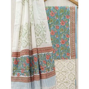 Jaipuri Print Pure Cotton Dress Material with Malmal Cotton Dupatta - KC021636