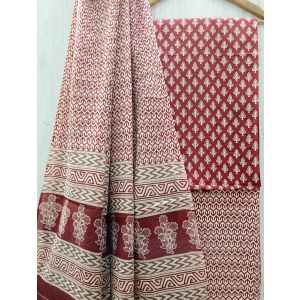 Jaipuri Print Pure Cotton Dress Material with Malmal Cotton Dupatta - KC021659