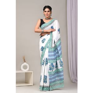 Beautiful Hand Block Printed Malmal Cotton Saree - KC100580