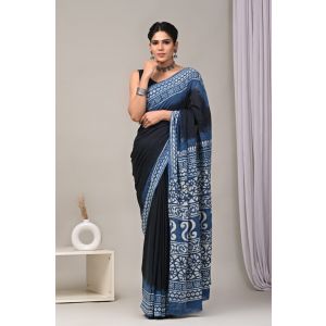 Beautiful Hand Block Printed Malmal Cotton Saree - KC100582