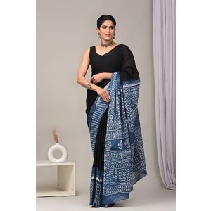 Beautiful Hand Block Printed Malmal Cotton Saree - KC100586