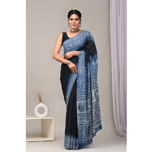 Beautiful Hand Block Printed Malmal Cotton Saree - KC100587