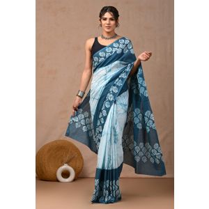 Beautiful Hand Block Printed Malmal Cotton Saree - KC100589