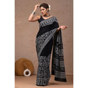 Beautiful Hand Block Printed Malmal Cotton Saree - KC100591