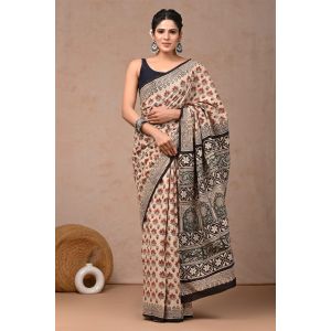 Beautiful Hand Block Printed Malmal Cotton Saree - KC100592