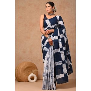 Beautiful Hand Block Printed Malmal Cotton Saree - KC100594