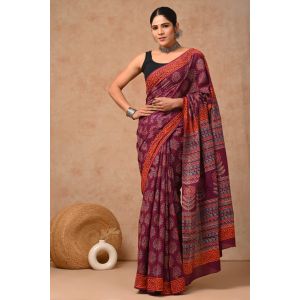 Beautiful Hand Block Printed Malmal Cotton Saree - KC100595