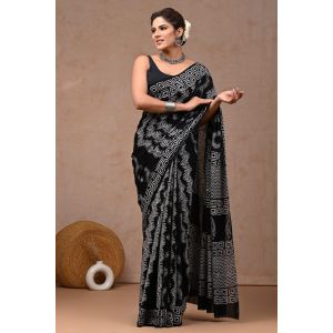 Beautiful Hand Block Printed Malmal Cotton Saree - KC100598