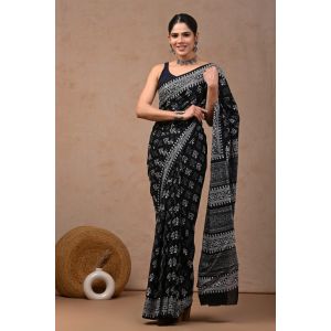 Beautiful Hand Block Printed Malmal Cotton Saree - KC100605