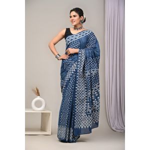 Beautiful Hand Block Printed Malmal Cotton Saree - KC100607