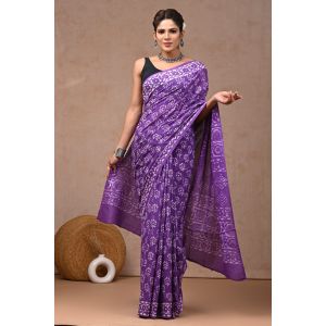 Beautiful Hand Block Printed Malmal Cotton Saree - KC100612