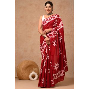 Beautiful Hand Block Printed Malmal Cotton Saree - KC100614