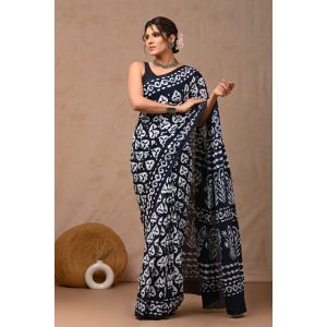 Beautiful Hand Block Printed Malmal Cotton Saree - KC100615