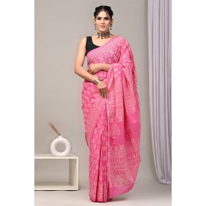 Beautiful Hand Block Printed Malmal Cotton Saree - KC100618