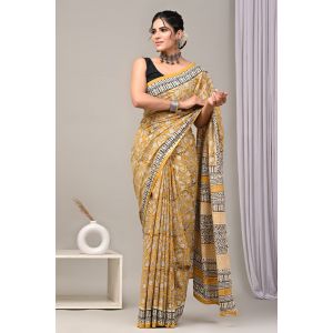 Beautiful Hand Block Printed Malmal Cotton Saree - KC100619