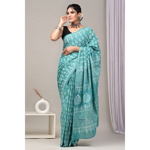 Beautiful Hand Block Printed Malmal Cotton Saree - KC100621