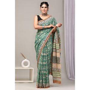 Beautiful Hand Block Printed Malmal Cotton Saree - KC100623