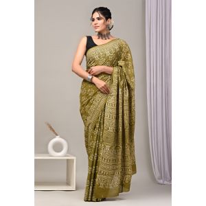 Beautiful Hand Block Printed Malmal Cotton Saree - KC100625