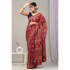 Beautiful Hand Block Printed Malmal Cotton Saree - KC100626