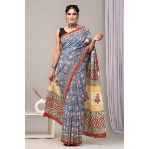 Beautiful Hand Block Printed Malmal Cotton Saree - KC100627