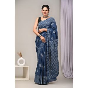 Beautiful Hand Block Printed Malmal Cotton Saree - KC100629