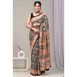 Beautiful Hand Block Printed Malmal Cotton Saree - KC100631