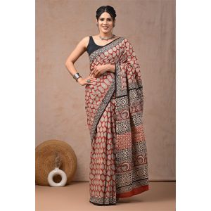 Beautiful Hand Block Printed Malmal Cotton Saree - KC100636