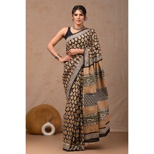 Beautiful Hand Block Printed Malmal Cotton Saree - KC100637