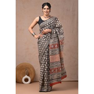 Beautiful Hand Block Printed Malmal Cotton Saree - KC100638