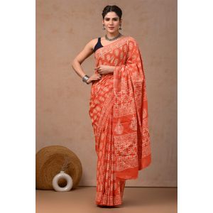 Beautiful Hand Block Printed Malmal Cotton Saree - KC100639