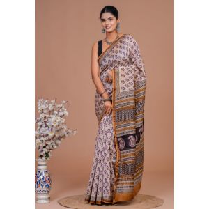 Beautiful Hand Block Printed Chanderi Silk Sarees - KC120569