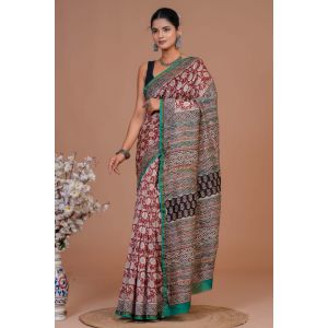 Beautiful Hand Block Printed Chanderi Silk Sarees - KC120571