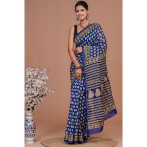 Beautiful Hand Block Printed Chanderi Silk Sarees - KC120572