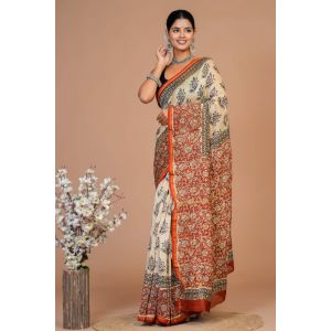 Beautiful Hand Block Printed Chanderi Silk Sarees - KC120575