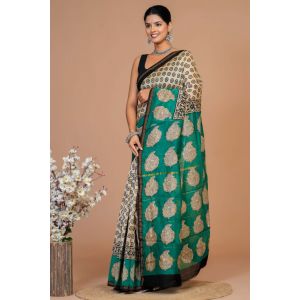 Beautiful Hand Block Printed Chanderi Silk Sarees - KC120577