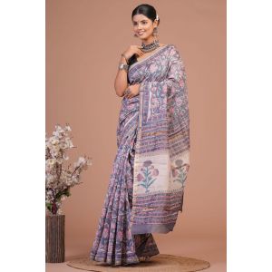 Beautiful Hand Block Printed Chanderi Silk Sarees - KC120588