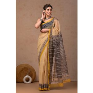 Beauitul Premium Quality Hand Block Printed Kota Doria Saree - KC150232