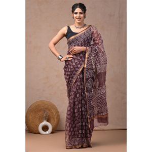 Beauitul Premium Quality Hand Block Printed Kota Doria Saree - KC150237