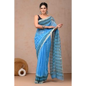 Beauitul Premium Quality Hand Block Printed Kota Doria Saree - KC150240