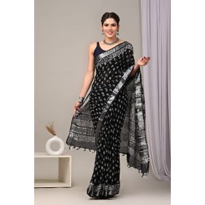 Linen Cotton Saree with Beautiful Silver Zari Border - KC180123