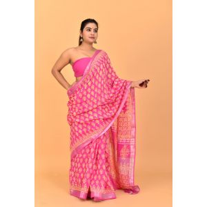 Linen Cotton Saree with Beautiful Silver Zari Border - KC180140