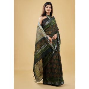 Linen Cotton Saree with Beautiful Silver Zari Border - KC180145