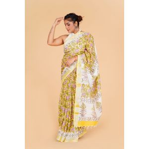 Linen Cotton Saree with Beautiful Silver Zari Border - KC180150