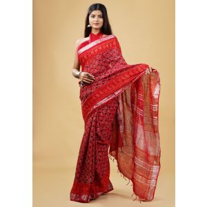 Linen Cotton Saree with Beautiful Silver Zari Border - KC180162