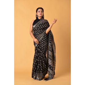 Linen Cotton Saree with Beautiful Silver Zari Border - KC180168